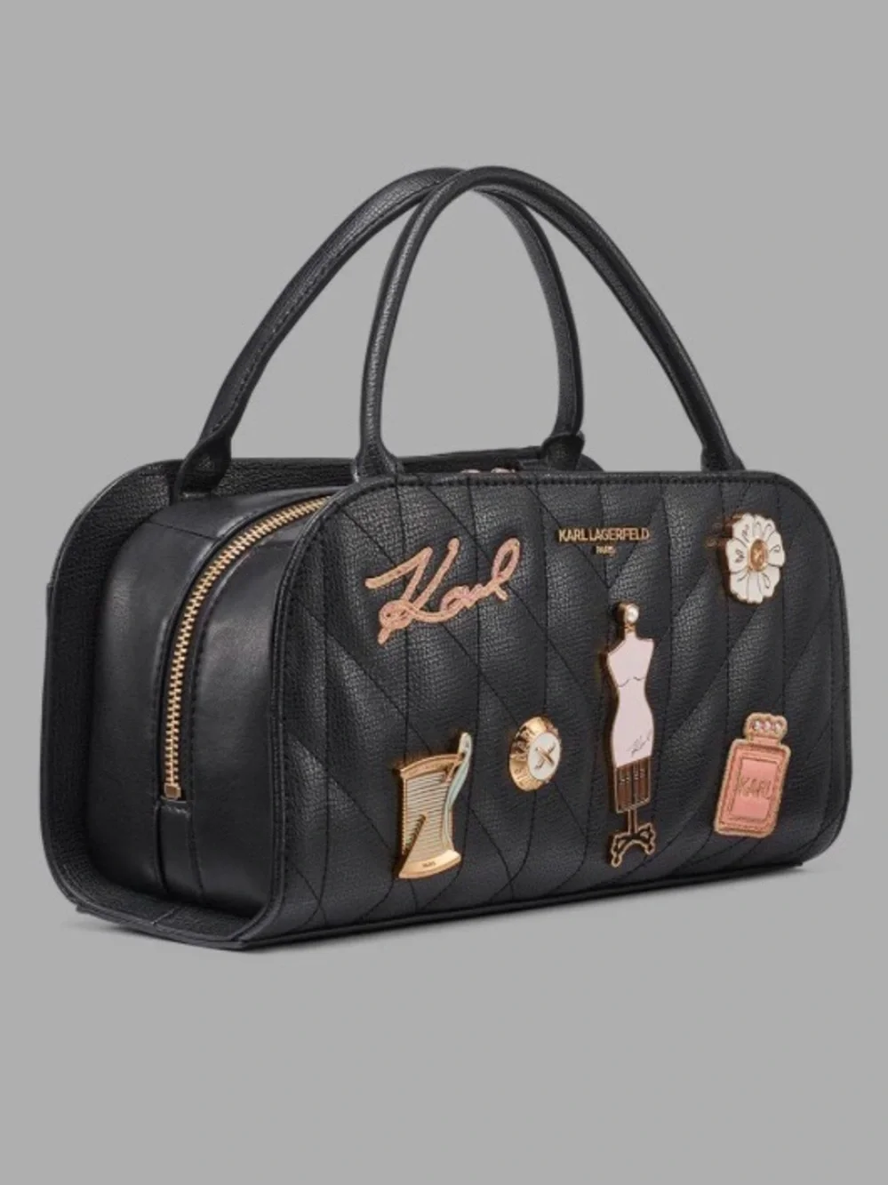 KARL LAGERFELD Maybelle Vegan Leather Embellished Quilted Dome Satchel--NWT